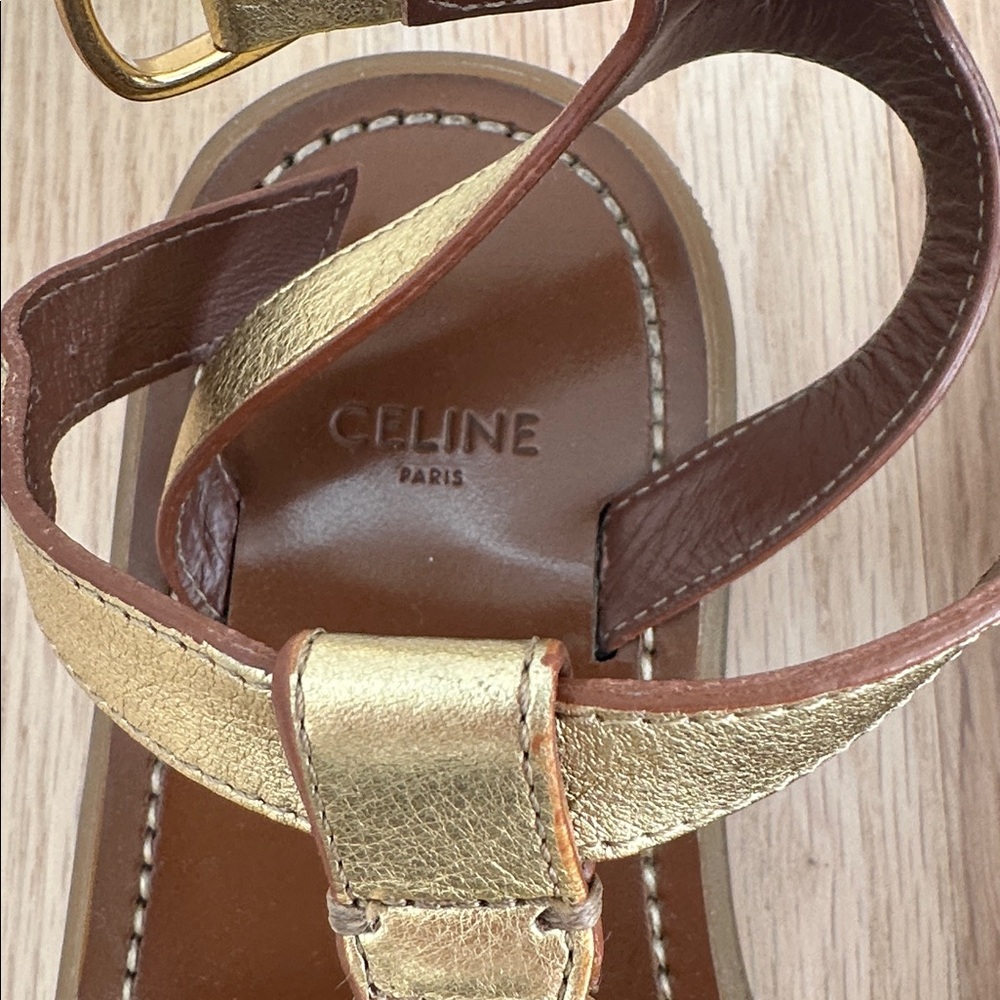 Gold Celine Triomphe Gladiator Sandals - Picture 2 of 4